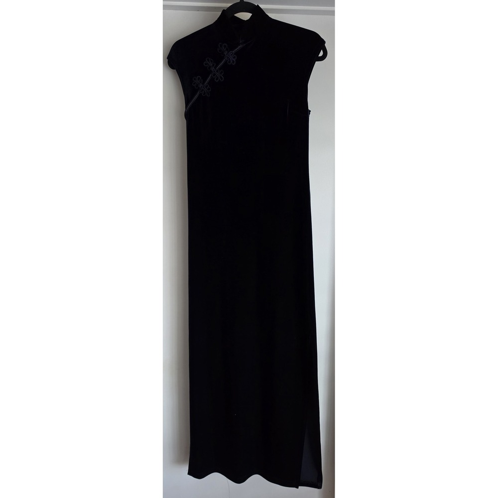 VTG 90s Benjamin A Maxi Dress Midnight Blue Velvet Asian Inspired Bodycon Prom